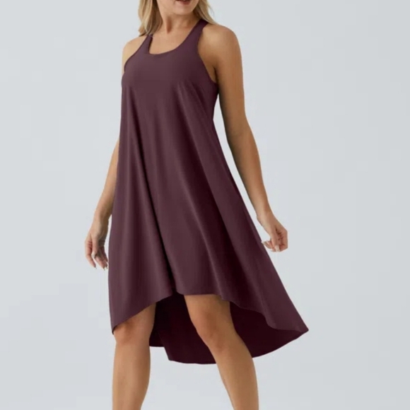 Halara Breezeful Racerback High Low Flowy Midi Dress Amaranth XS - Picture 2 of 14